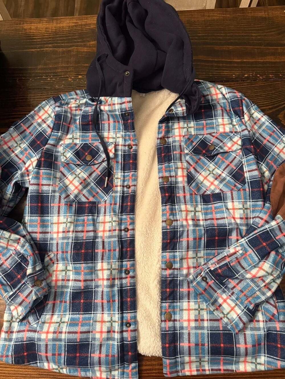 Heavy Work Flannel Jacket Large Blue Plaid Sherpa Lined